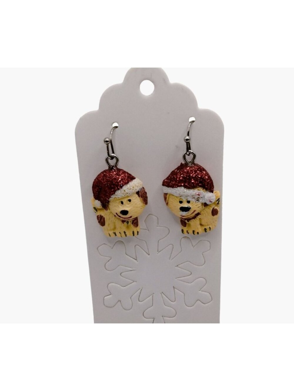 Puppy Santa Hat Earrings Christmas Dog